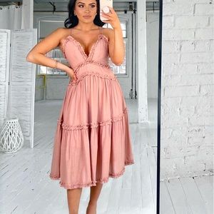 Adorable v neck ruffle midi dress